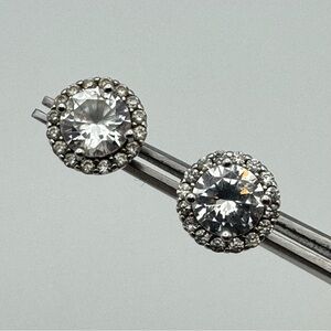 Sterling Silver CZ Halo Stud Earrings – Classic Sparkle